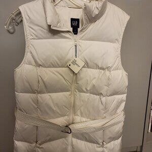 New W/Tag Super Warm White Gap Down Vest With Pockets/ Belt